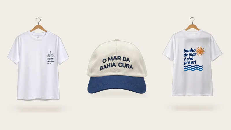 Camiseta Quem pisa na Bahia, boné O mar da Bahia cura e camiseta Banho de mar é ebó pro ori